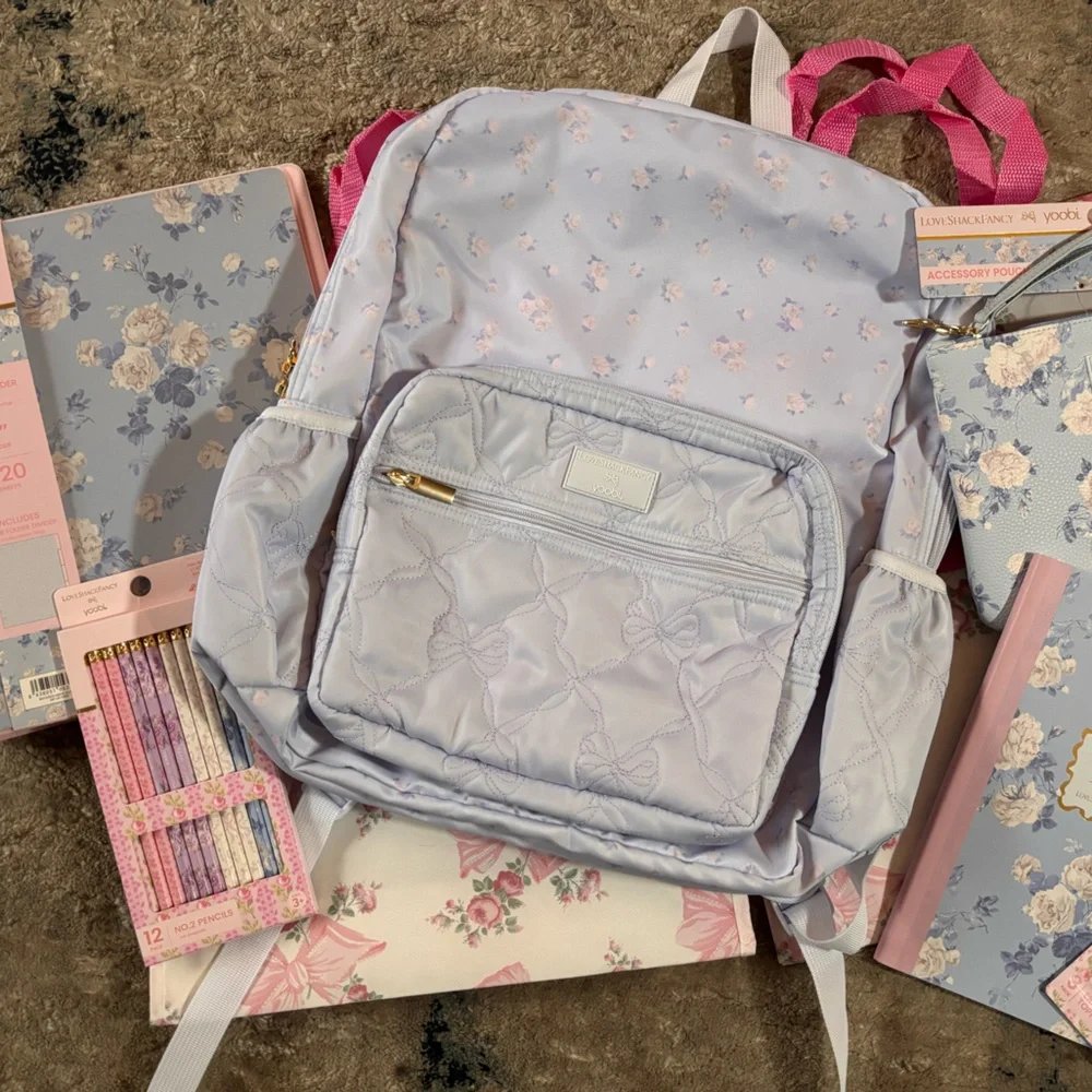 LoveShackFancy backpack blue floral school supplies / accessories bundle